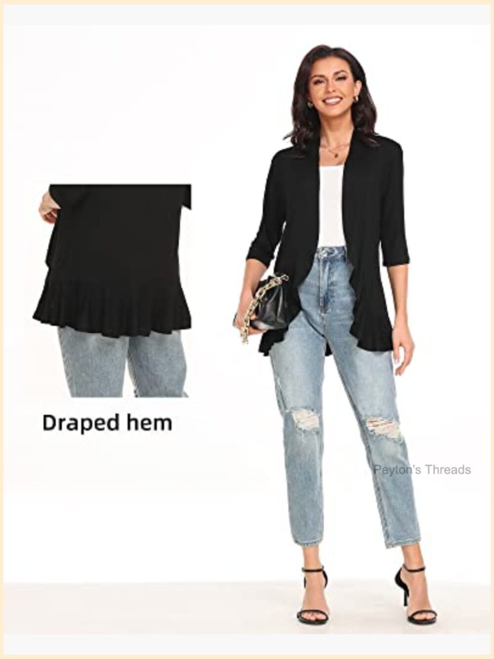 Rayon Spandex 3/4 Sleeve Cardigan with Shawl Collar - Picture 5 of 7